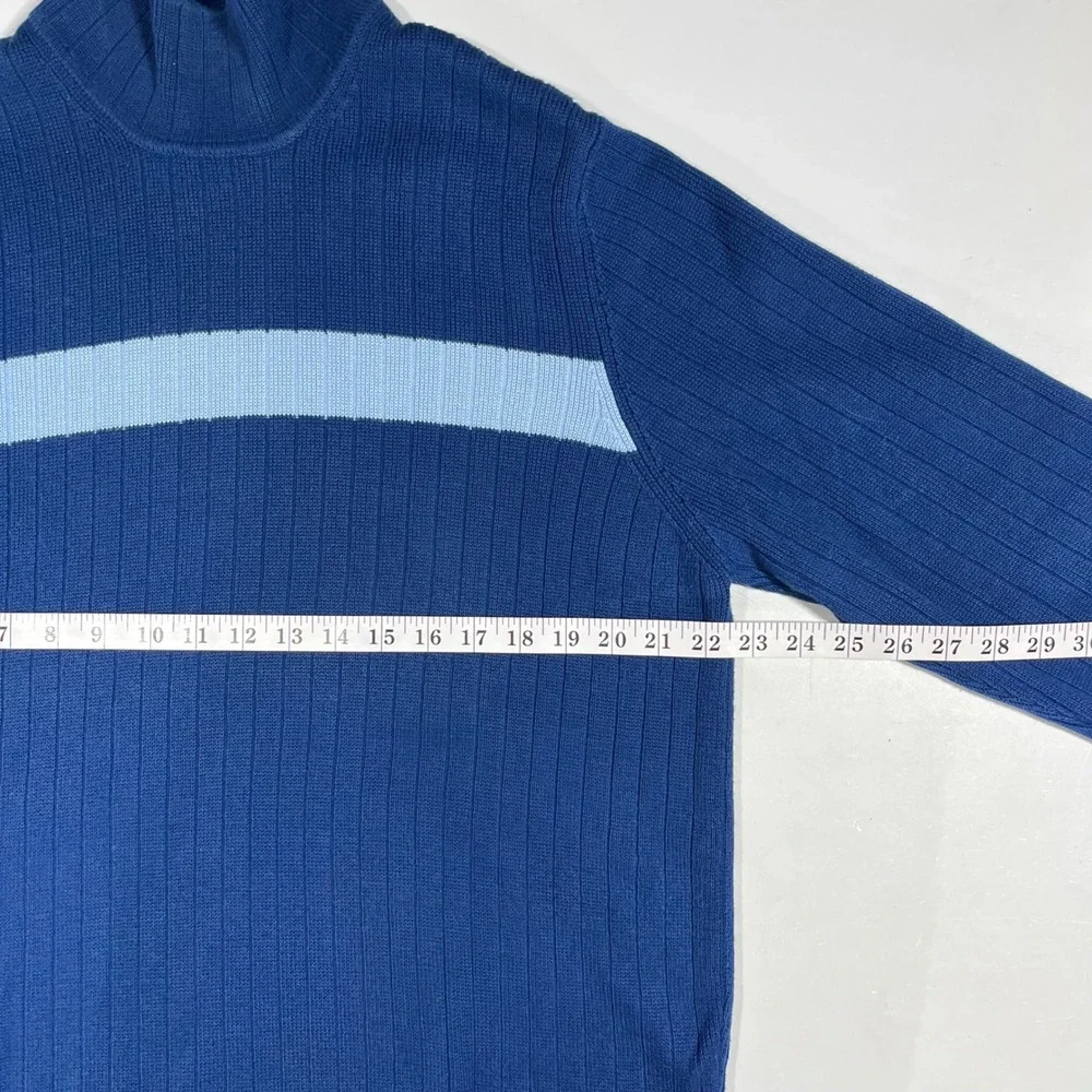 VTG 90s Abercrombie & Fitch Blue Preppy Ribbed Mock Neck Stripe Sweater Mens XL